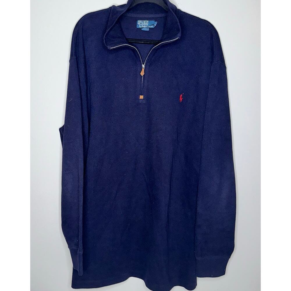 Polo Ralph Lauren Mens Size XLT Navy Blue Red Pony 1/4 Zip Pullover Sweater